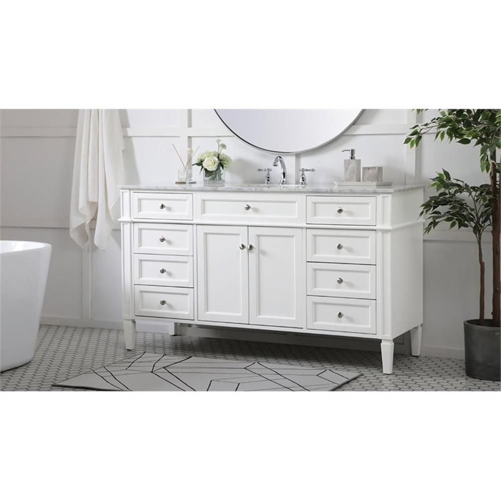 Elegant Decor Park Avenue 60″ Metal MDF Marble Single Bathroom Vanity in White
