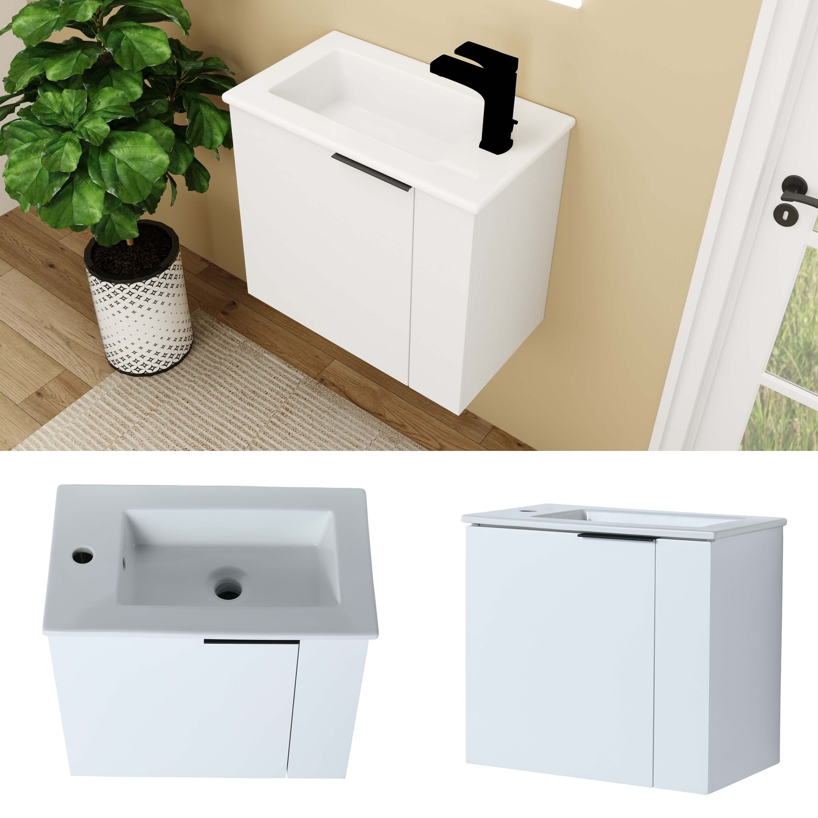22” Wall Mounted Small Floating Bathroom Vanity w/ Sink Soft Close Door White