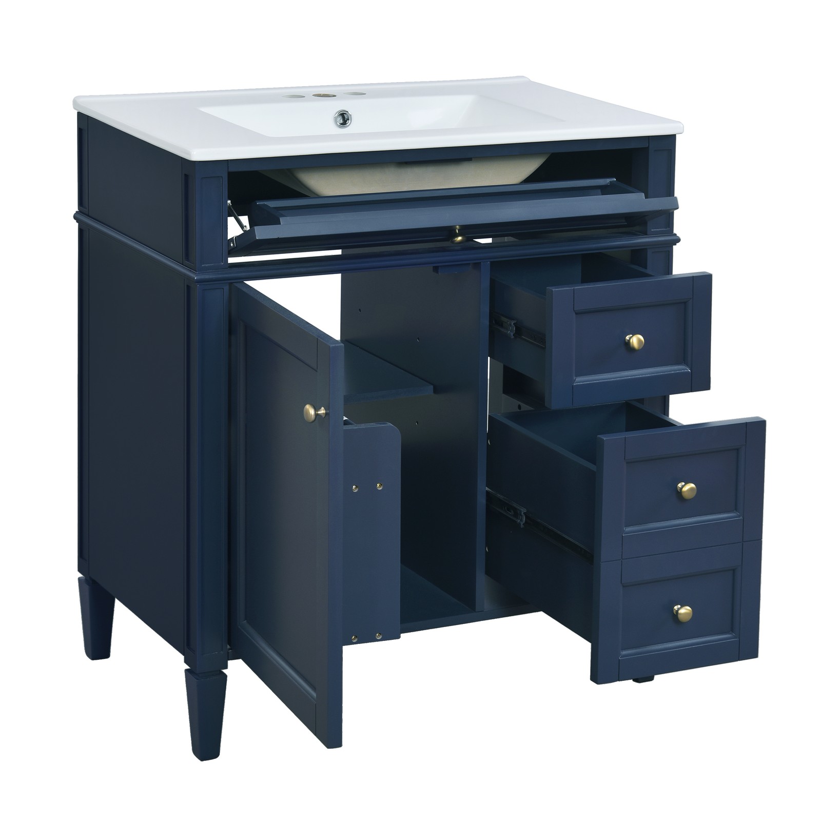 30″ Bathroom Vanity with Sink, 2 Drawers & Tip-Out Drawer, Blue