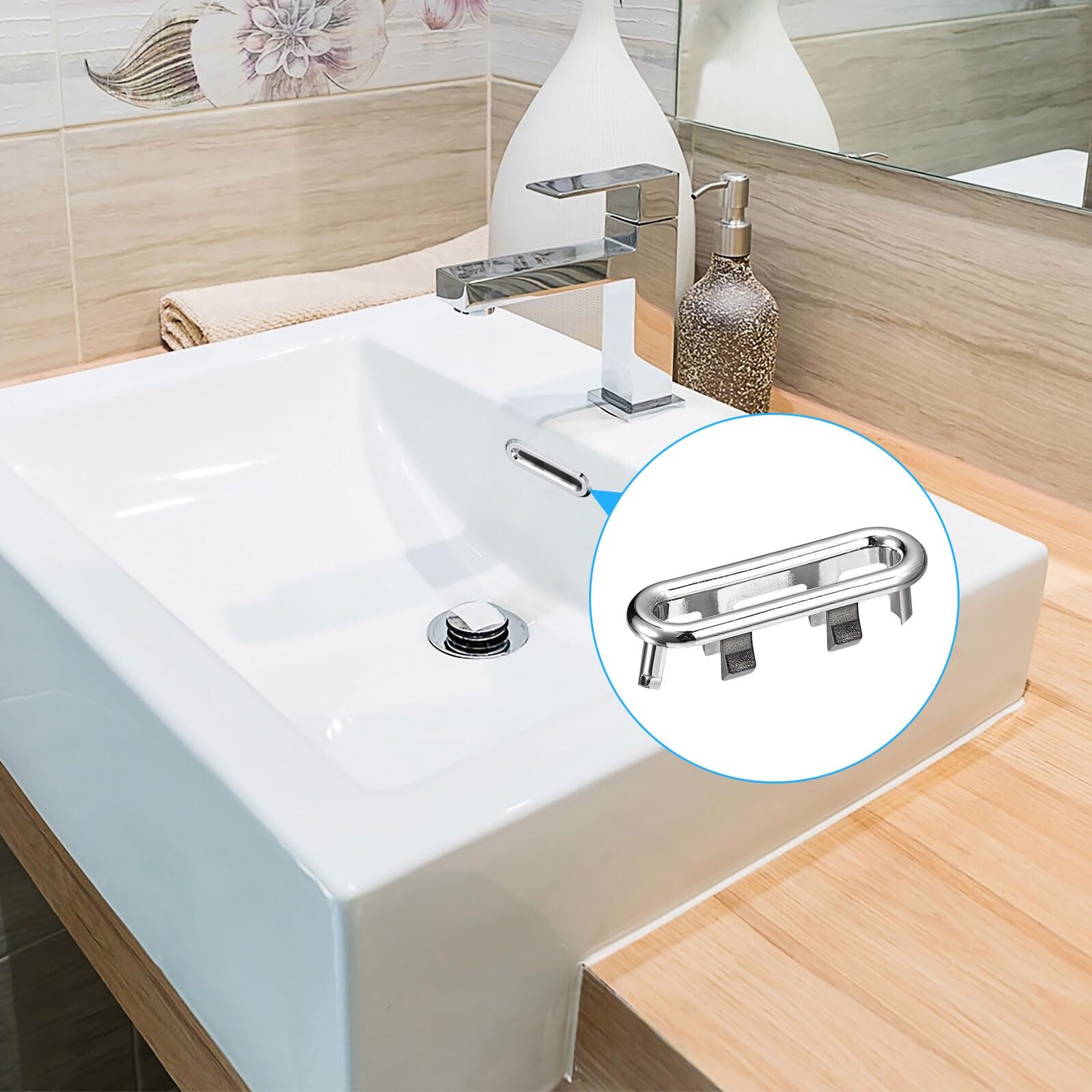 Bathroom Basin Sink Double Ring Hole Overflow Covers Chromed for Ceramic Sinks