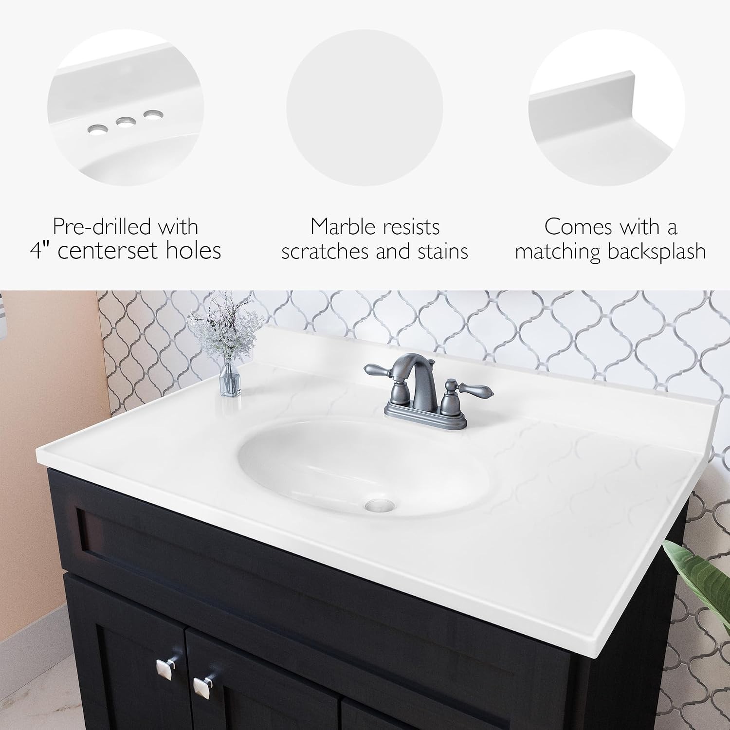 37-Inch Bathroom Vanity Top – Solid White