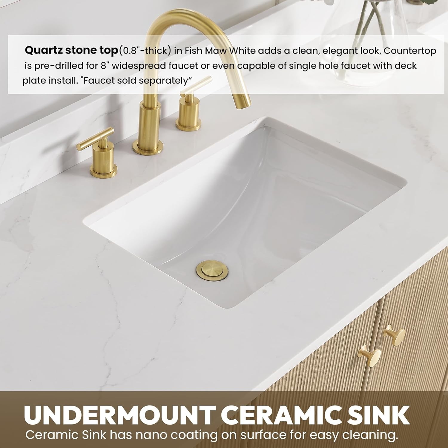 VINNOVA Oza 60″ Single Bath Vanity in Aged Natural Oak with Fish Maw White Quart