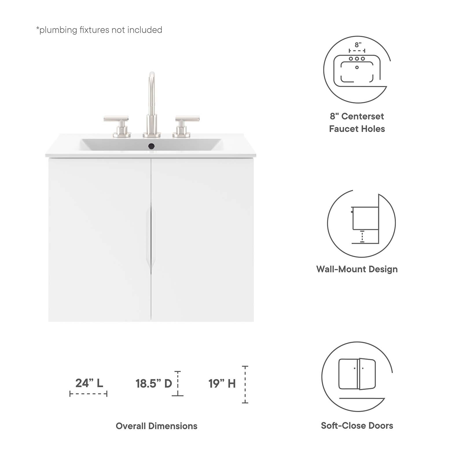 Modway Vitality 24″ Bathroom Vanity Cabinet (Sink Basin Not Included) in White