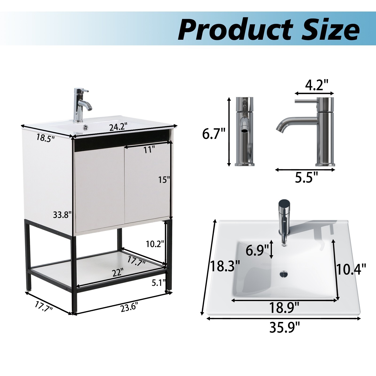 24″ Bathroom Vanity Combo Storage Cabinet FloorStanding w/Sink Faucet Set