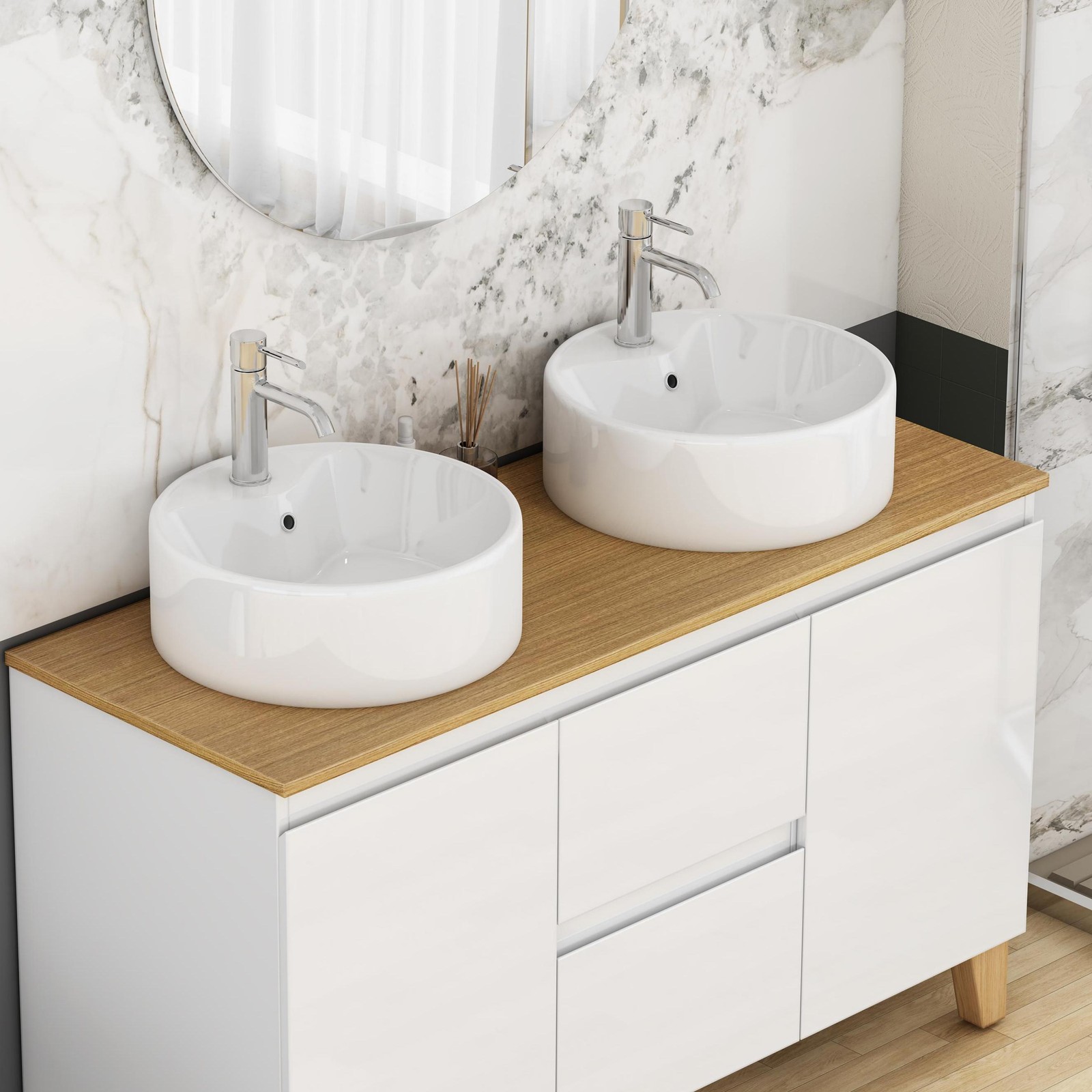 Bathroom Vessel Sink 15.7″ x 5.7″ Round Bowl Sink, Bathroom Countertop Round W
