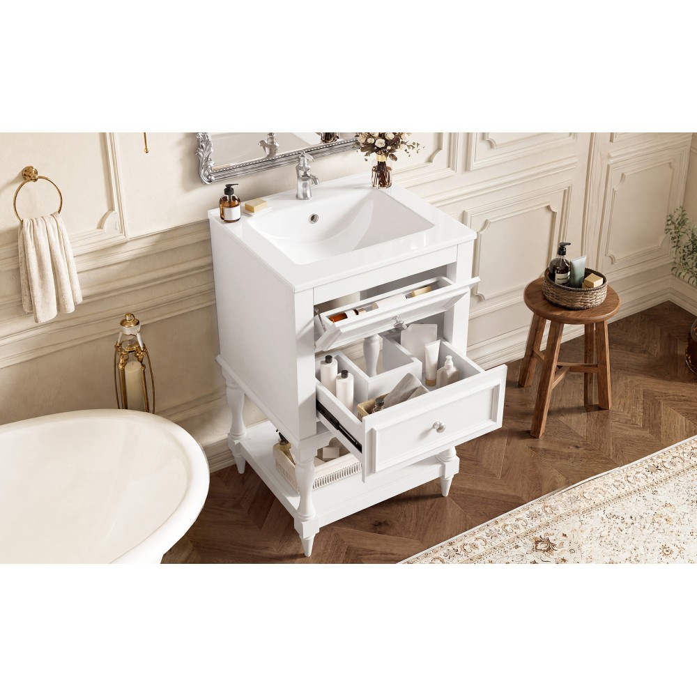 20” Retro Design Bathroom Vanity with Ceramic Sink, Open Shelf , 2 Drawers