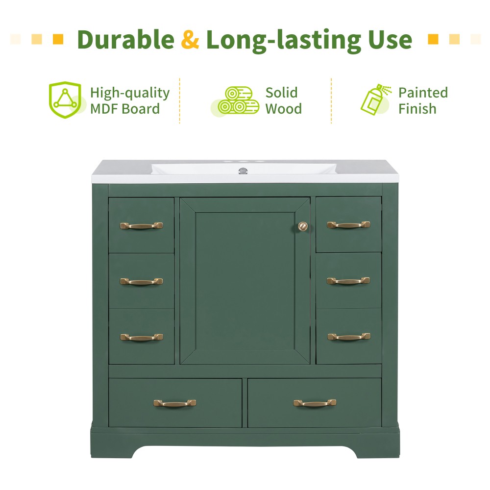 Bathroom Vanity Base Cabinet Six-Drawer Design Features Adjustable Shelves