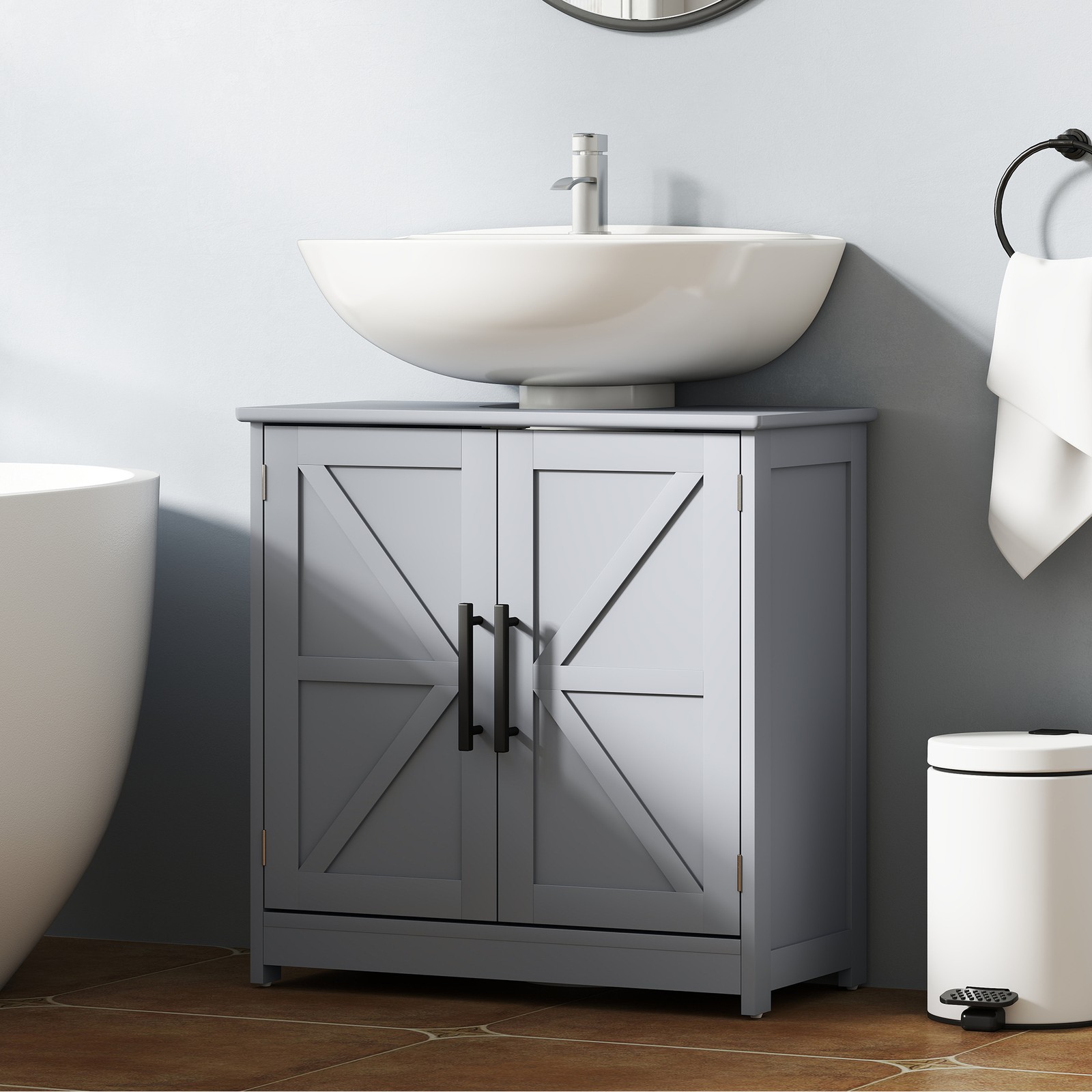 Pedestal Sink Storage Cabinet, Bathroom Sink Cabinet, Dark Gray