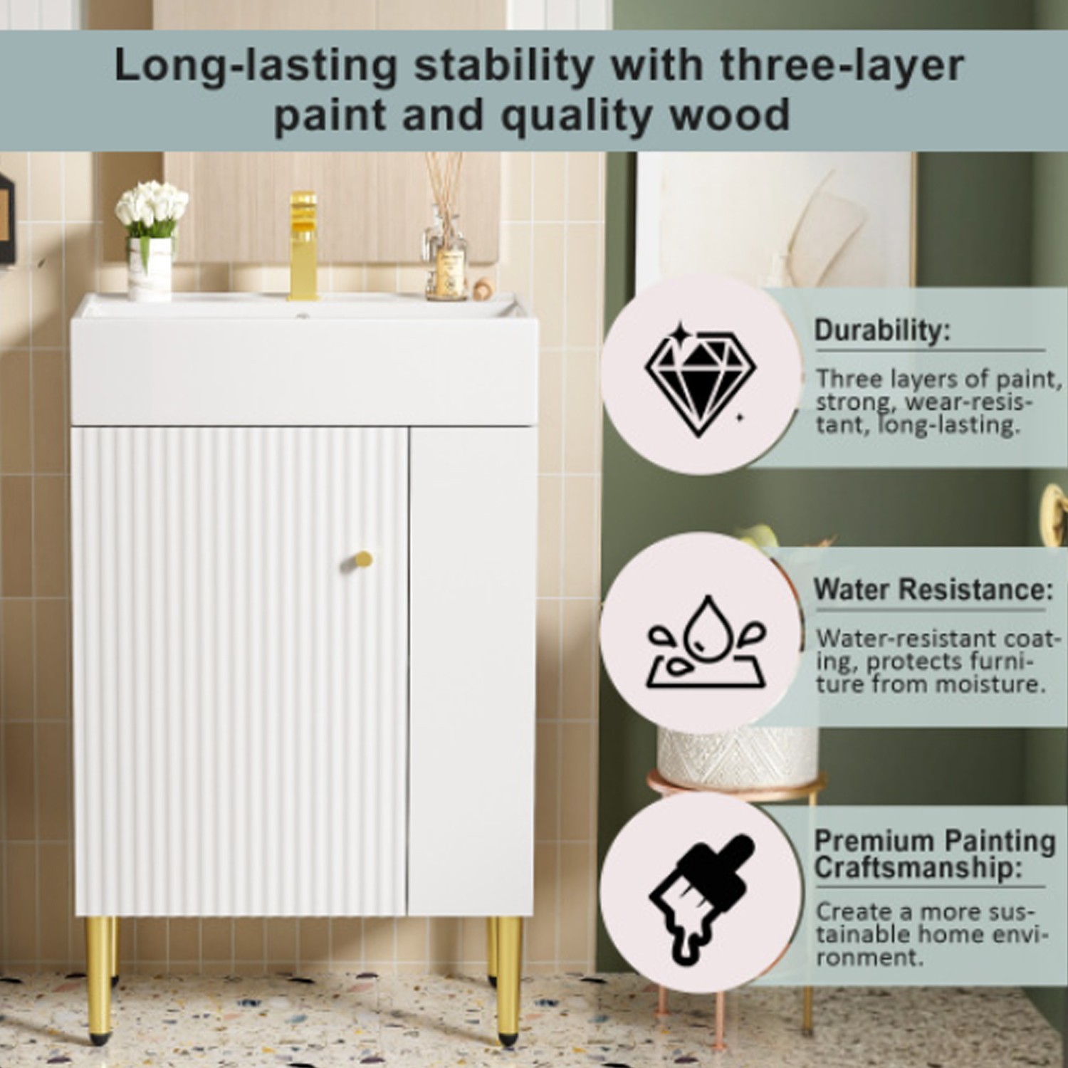 Functional 21.6”Bath Vanity With Sink White Easy To Install Bathroom Vanity