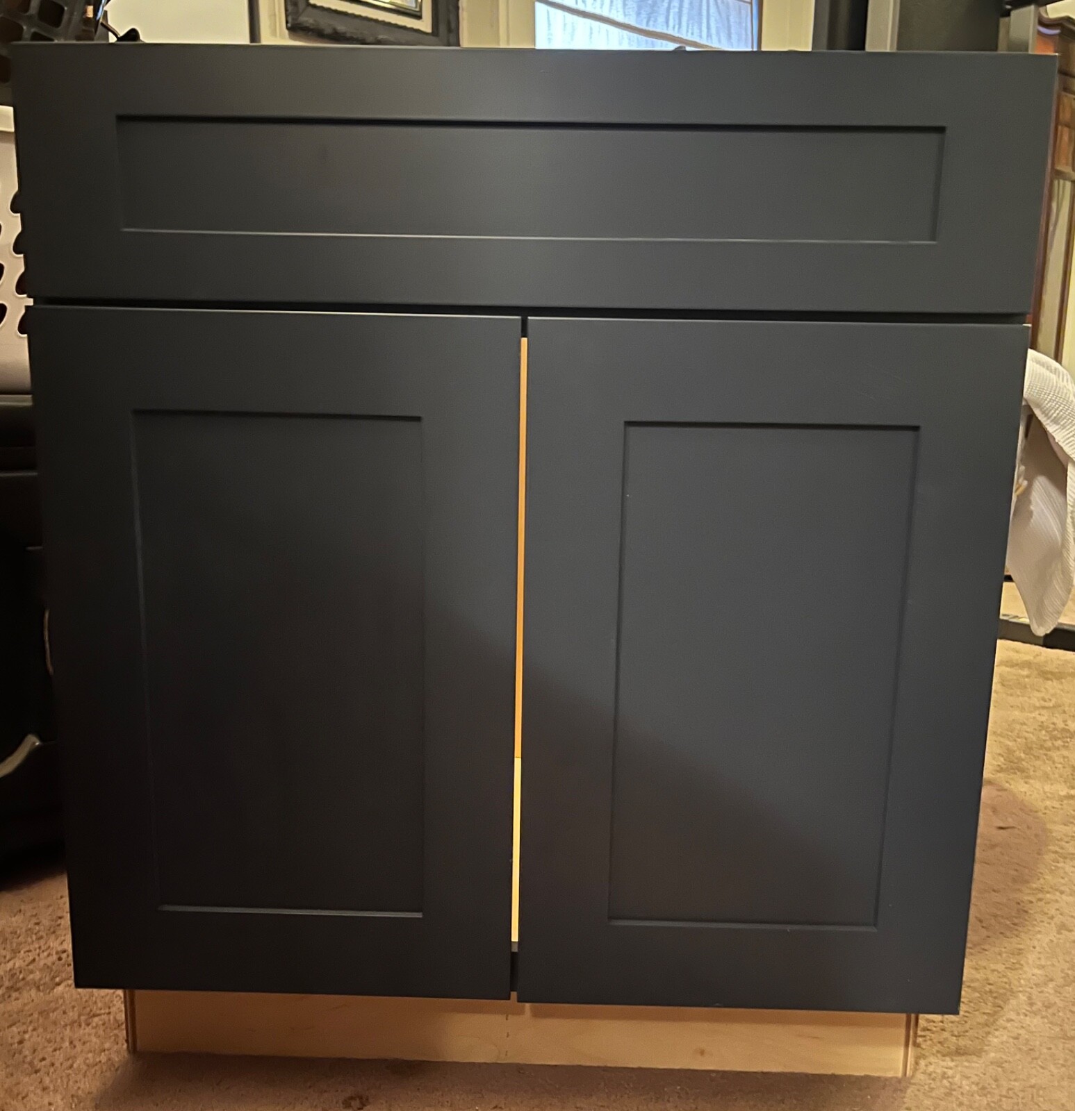 30″ Navy Blue Shaker Bathroom Vanity – Solid Wood Double Door Sink Base Vanities