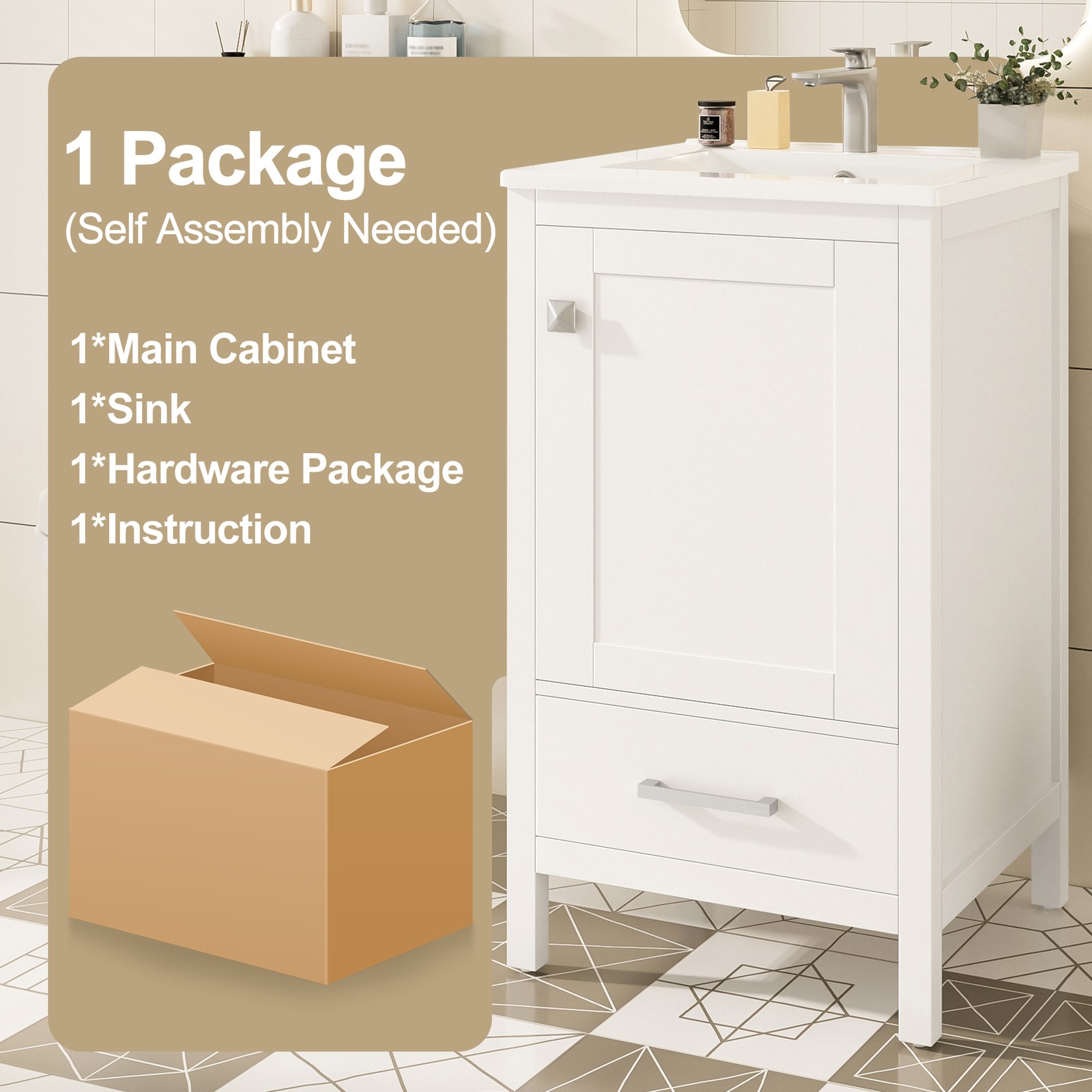 20-Inch Modern Bathroom Vanity with Ceramic Sink & Soft-Close Drawer