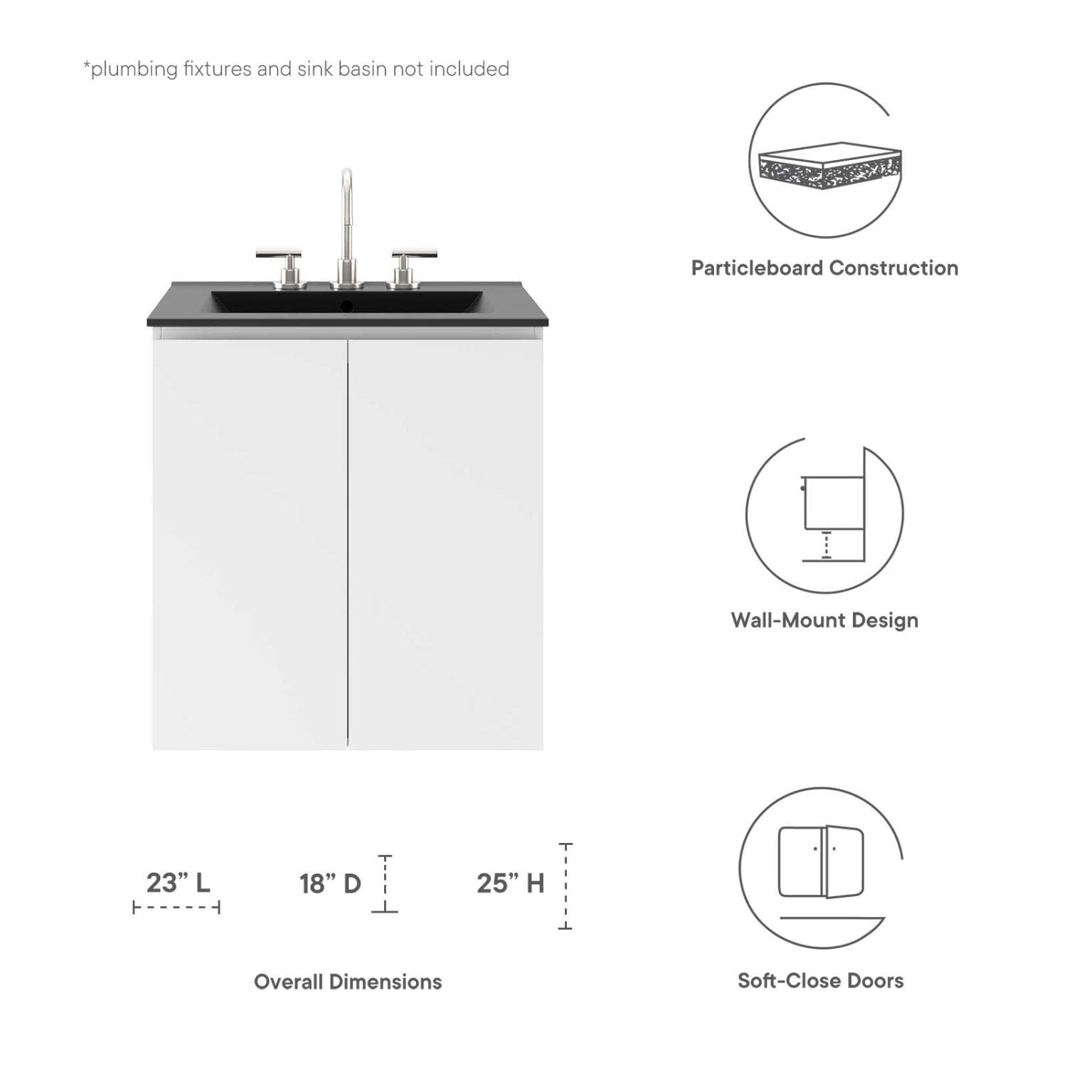 Modway Vitality 23″ Plastic and Wood Wall-Mount Bathroom Vanity in White