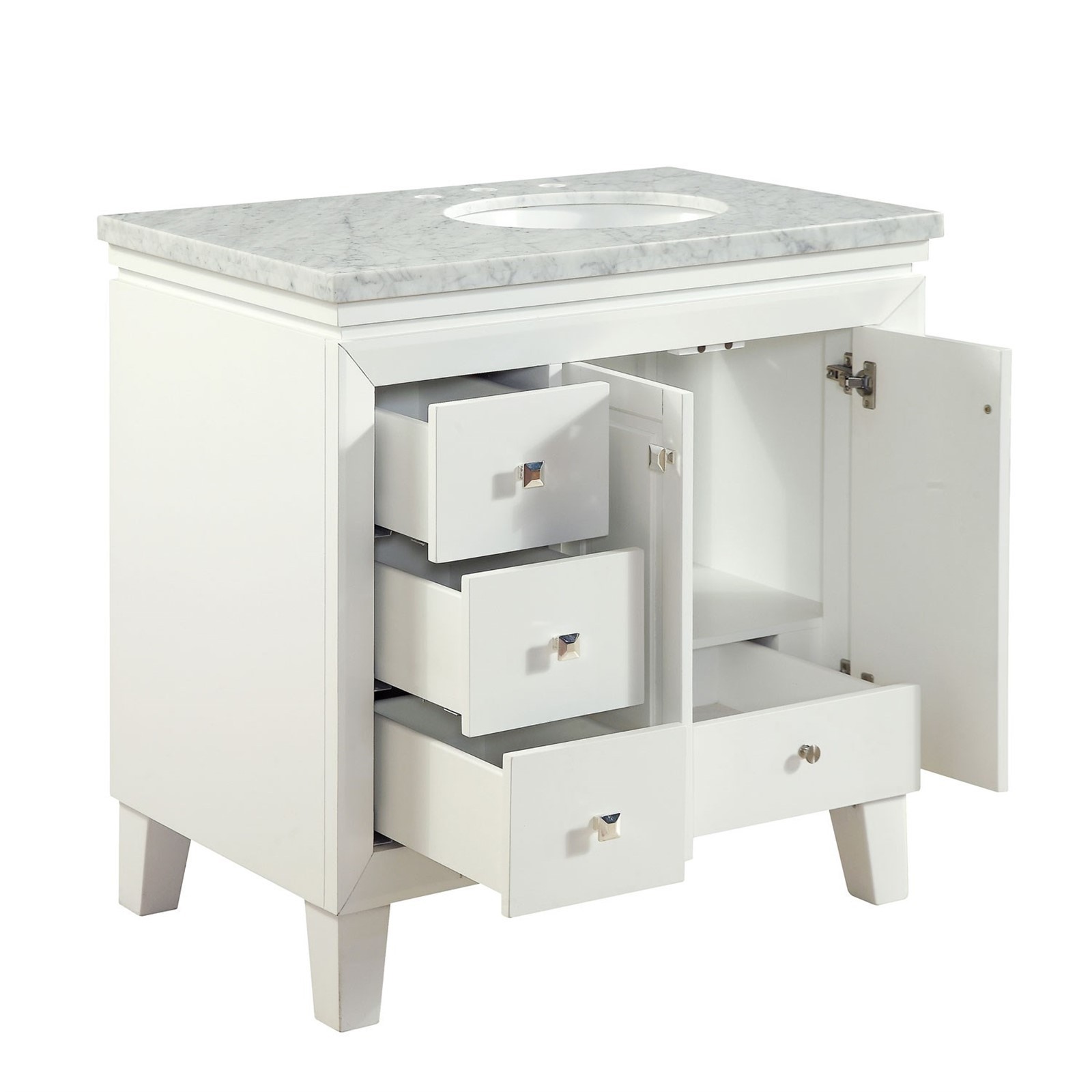 36″ Bathroom Vanity Right Single Sink Cabinet w/ Carrara Marble Countertop 320WR