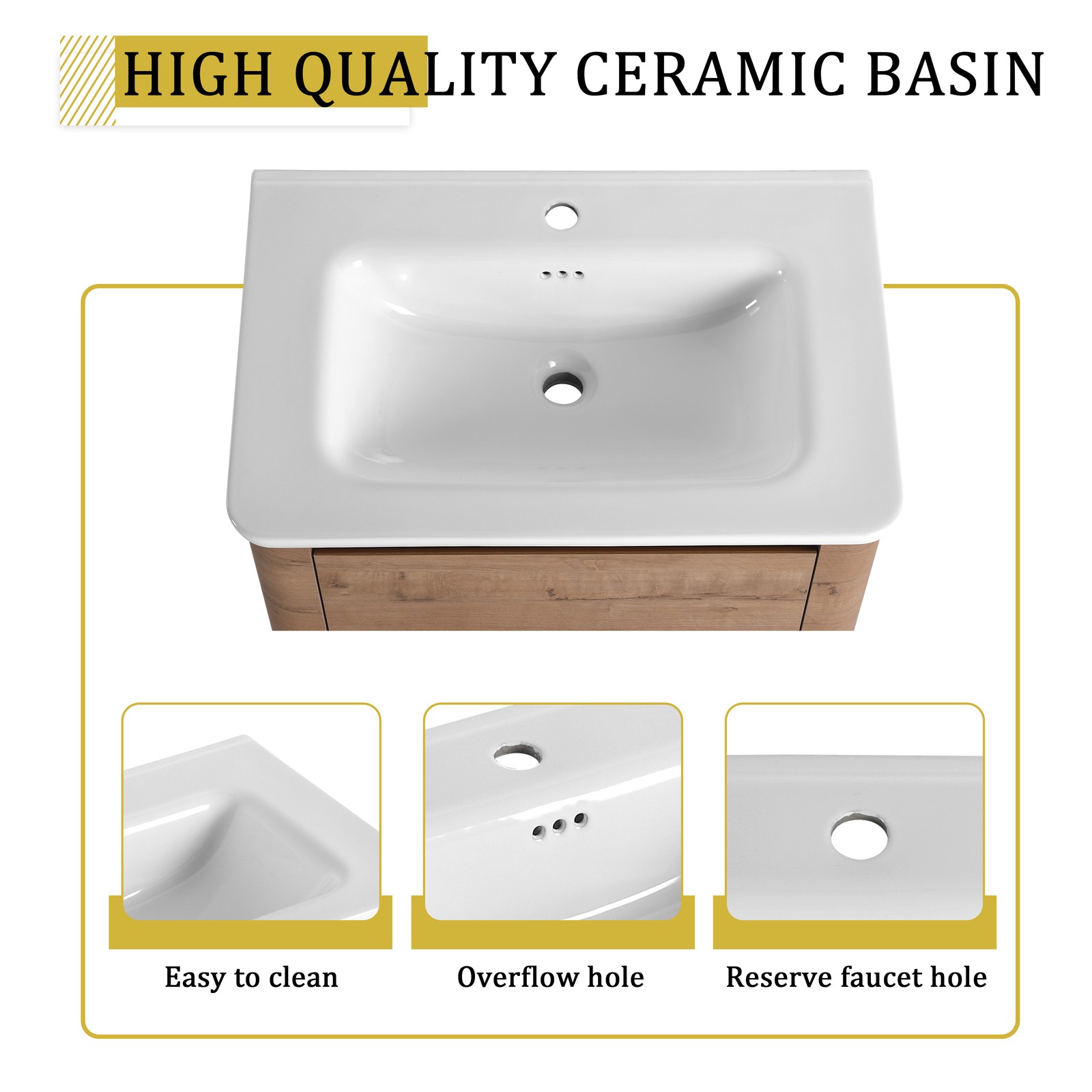 68in Wall-Mounted Bathroom Vanity W/ Double White Ceramic Basin Shelves Plywood