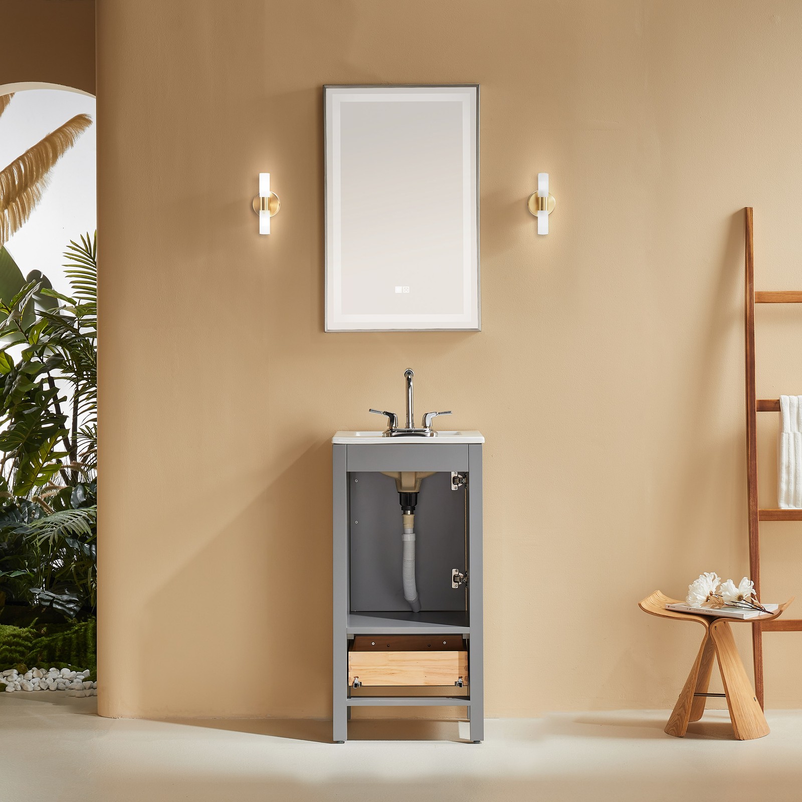 Freestanding Bathroom Vanity w/Ceramic Sink,Storage Cabinet w/Soft Close Door
