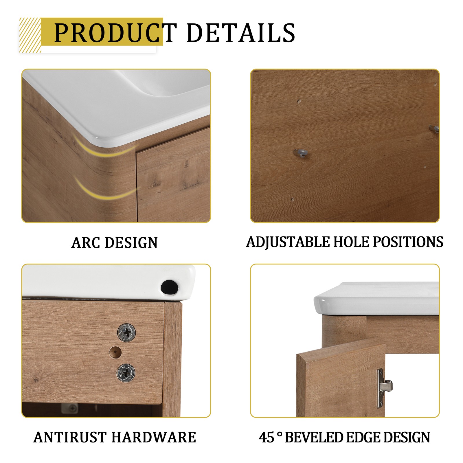 36 inch Freestanding Bathroom Vanity with Ceramic Sink Adjustable Shelf Plywood