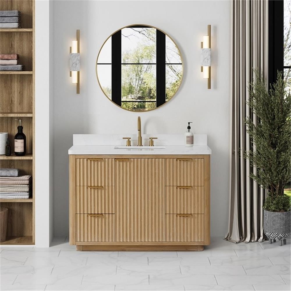 Pemberly Row 48″ Single Bath Vanity-Washed Ash Gray/Lightning White Composite