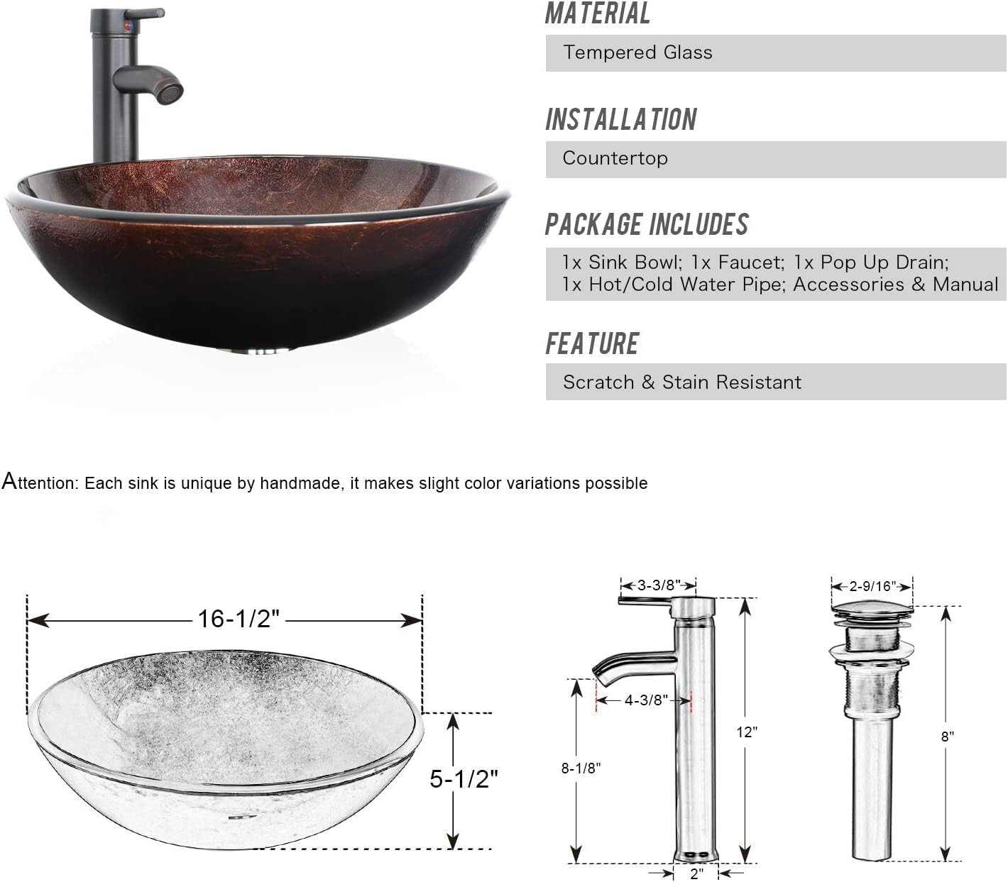 Eclife 24″ Bathroom Vanity Sink Combo Cabinet Modern Stand Pedestal Bronze round