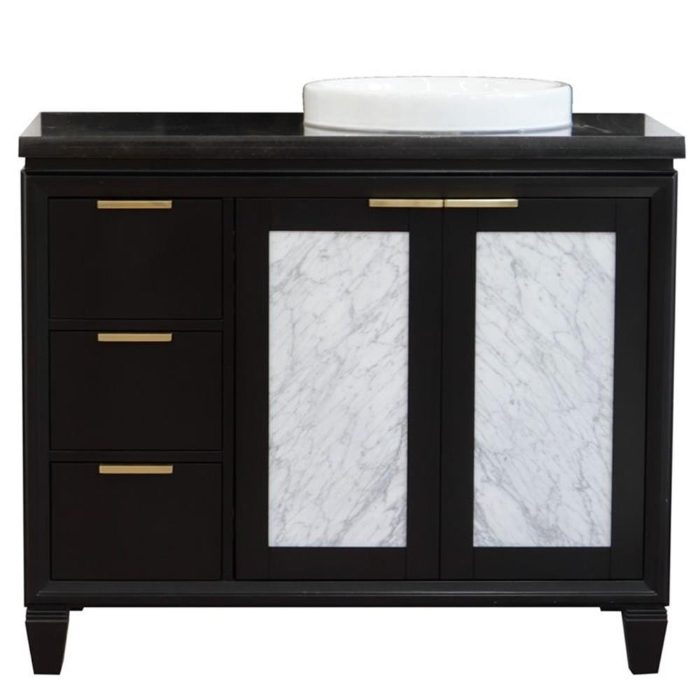 Trento Solid Wood Vanity with Right Round Sink in Blue/Black Galaxy