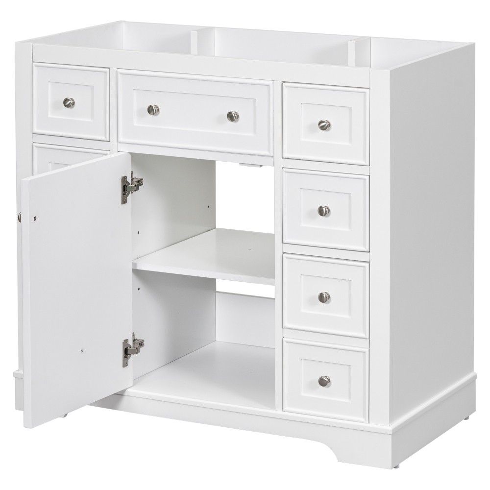 36″ Bathroom Vanity without Sink, Cabinet Base Only, One Cabinet and Six Drawers
