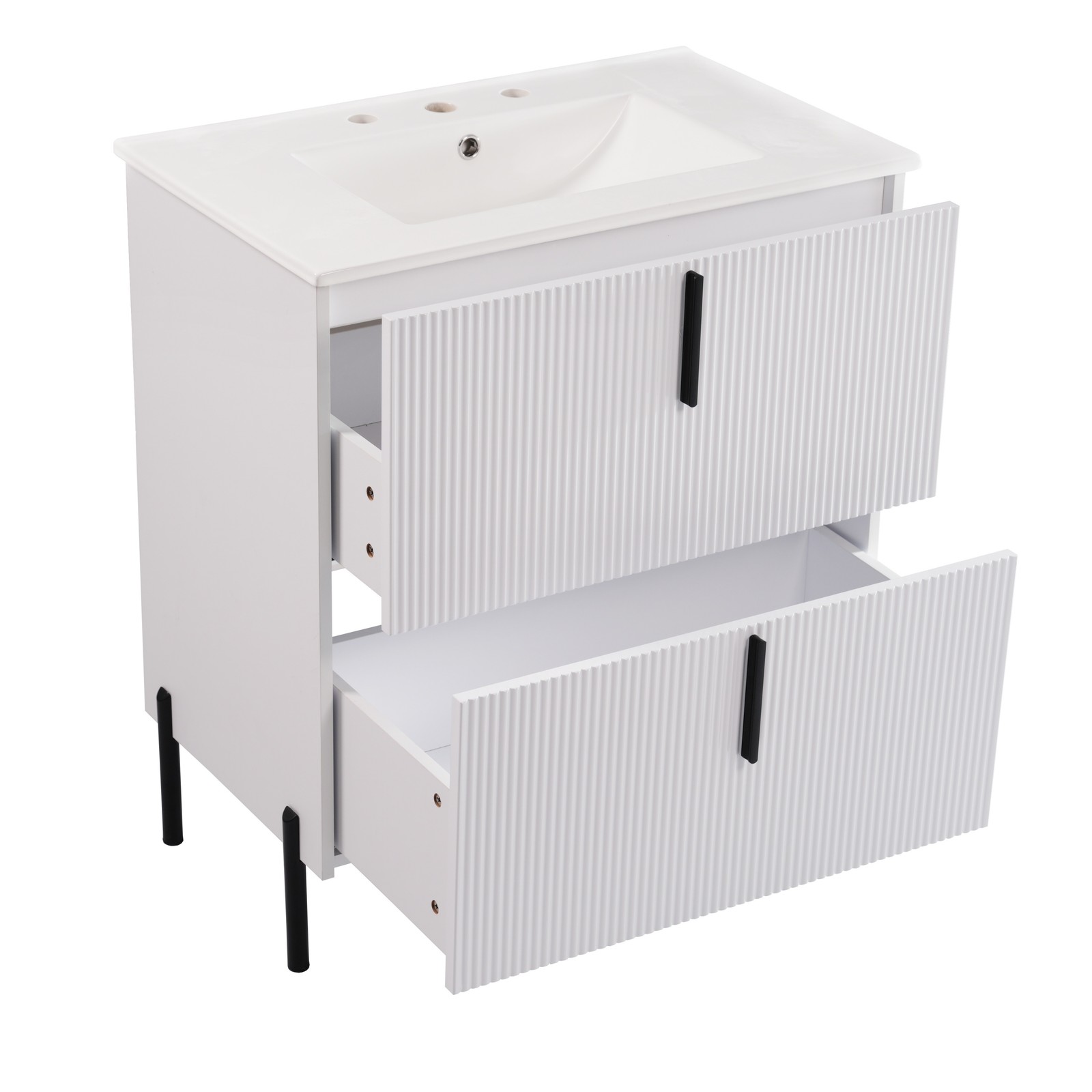 30″ Bathroom Vanity w/Ceramic Sink&Full-Extension Drawers Modern Storage Cabinet