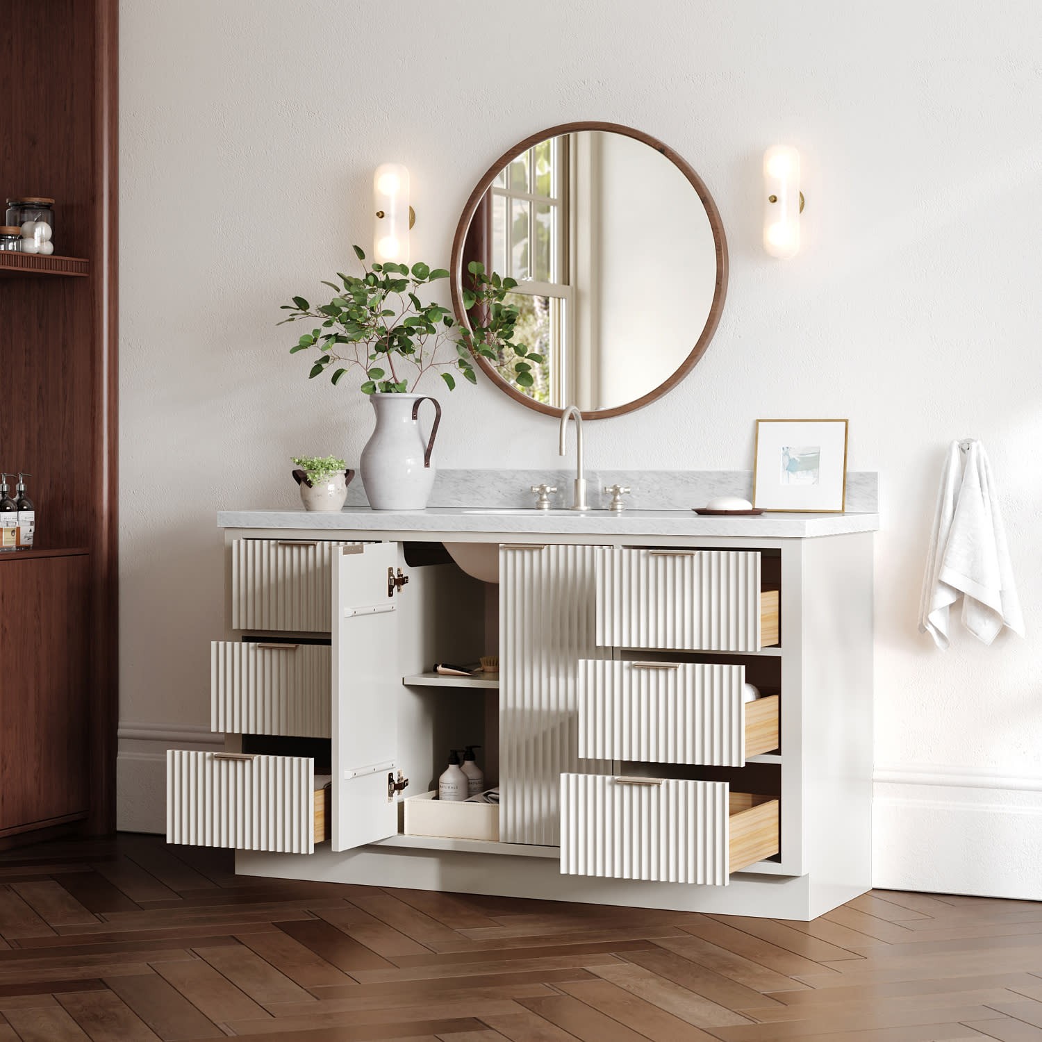 Ariel P61CWOVO Milan 61″ – Warm White / Italian Carrara Marble Top / Brushed