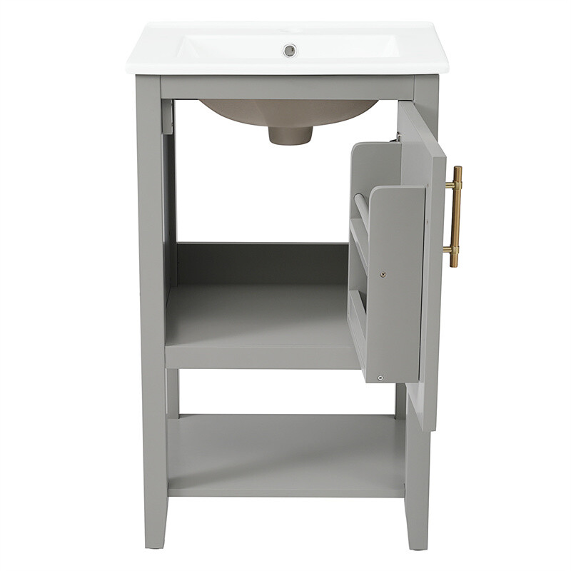 20″ Bathroom Vanity with Sink Door Open Shelf Rack Freestanding Storage Cabinet