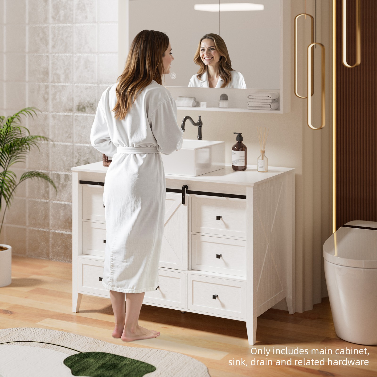 48-inch Bathroom Vanity with Sink Ceramic Freestanding Cabinet Sliding Barn Door