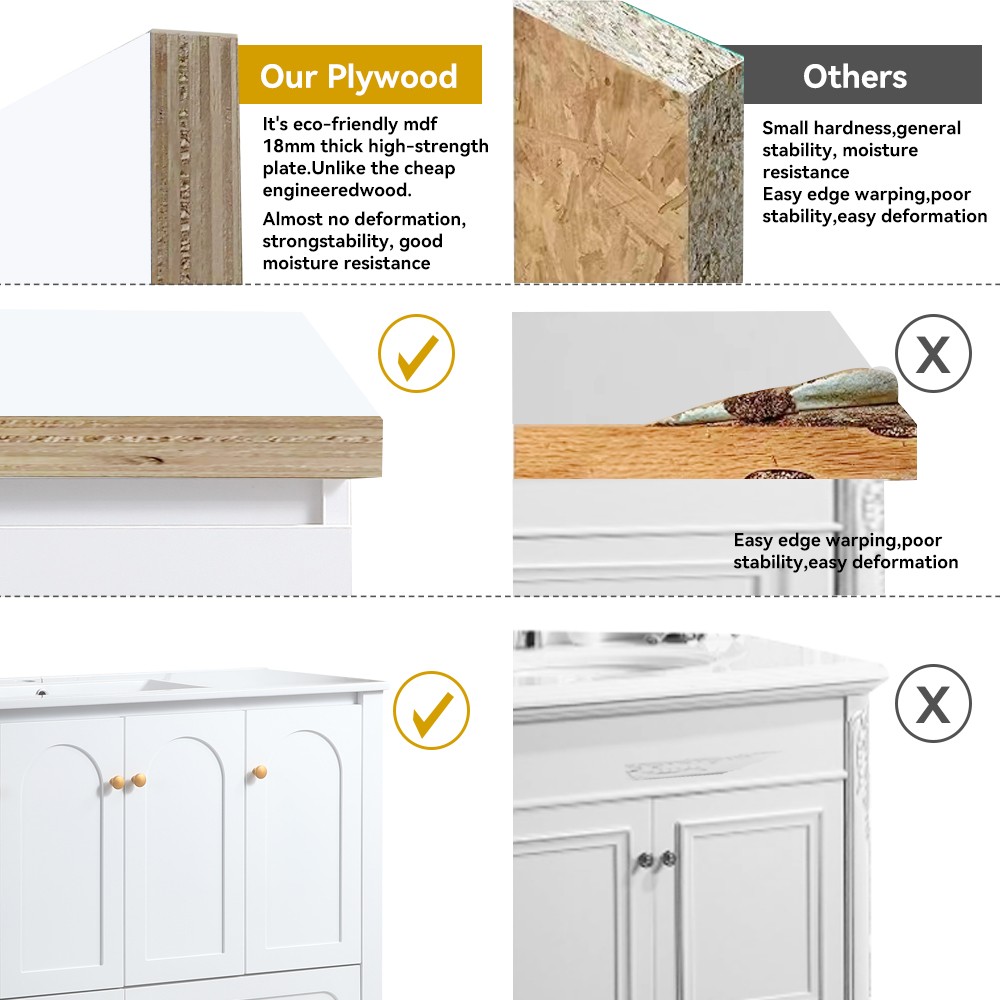 48 Inch White Bathroom Vanity with Resin Sink, 4 Doors 2 Drawers