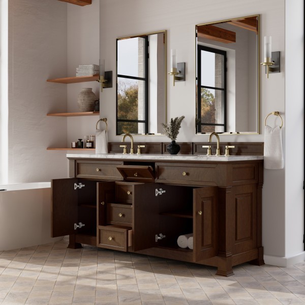 72″ James Martin Brookfield 547-V72-HNO-3CAR Double Vanity Cabinet Carrara Top