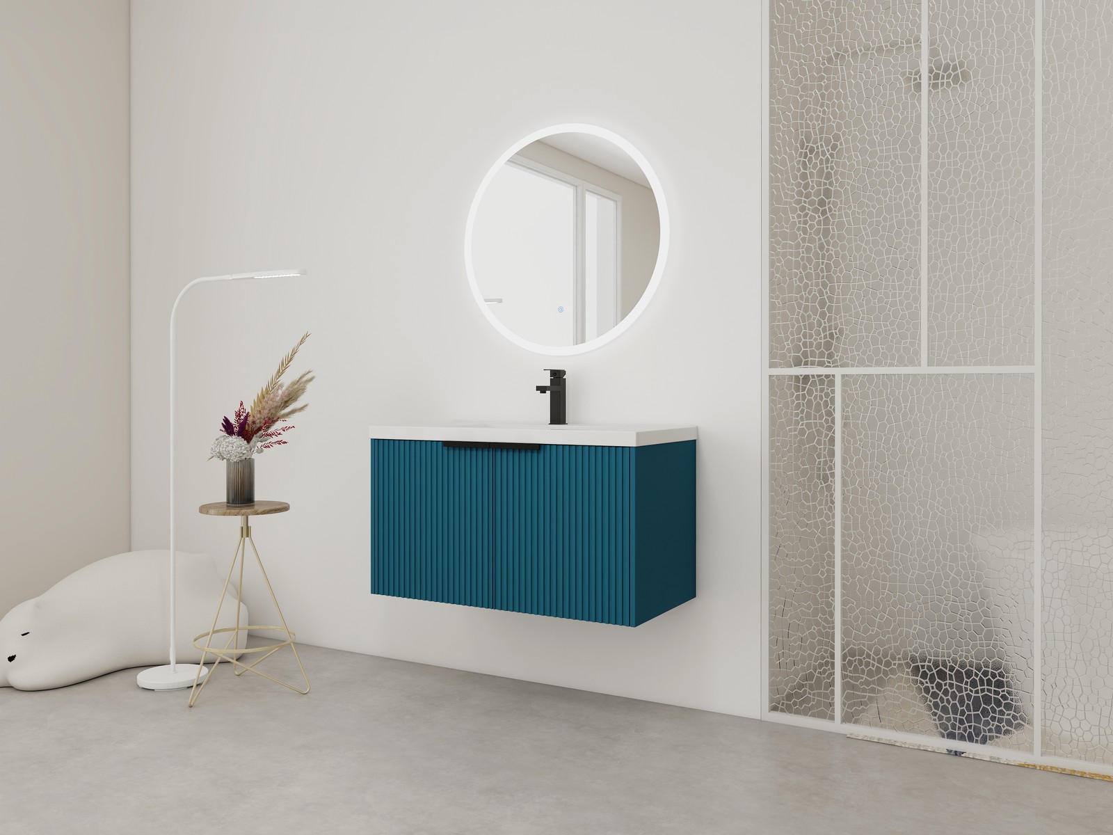 36 Inch Wall Mounted Bathroom Vanity with Resin Sink & Soft-Close Doors