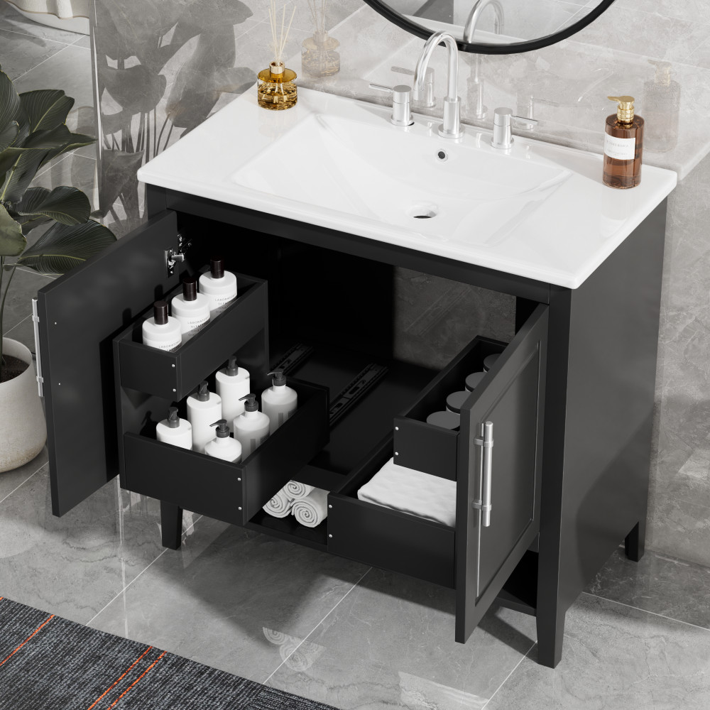 36 Inch Bathroom Vanity with Ceramic Sink Freestanding Bathroom Storage Cabinet