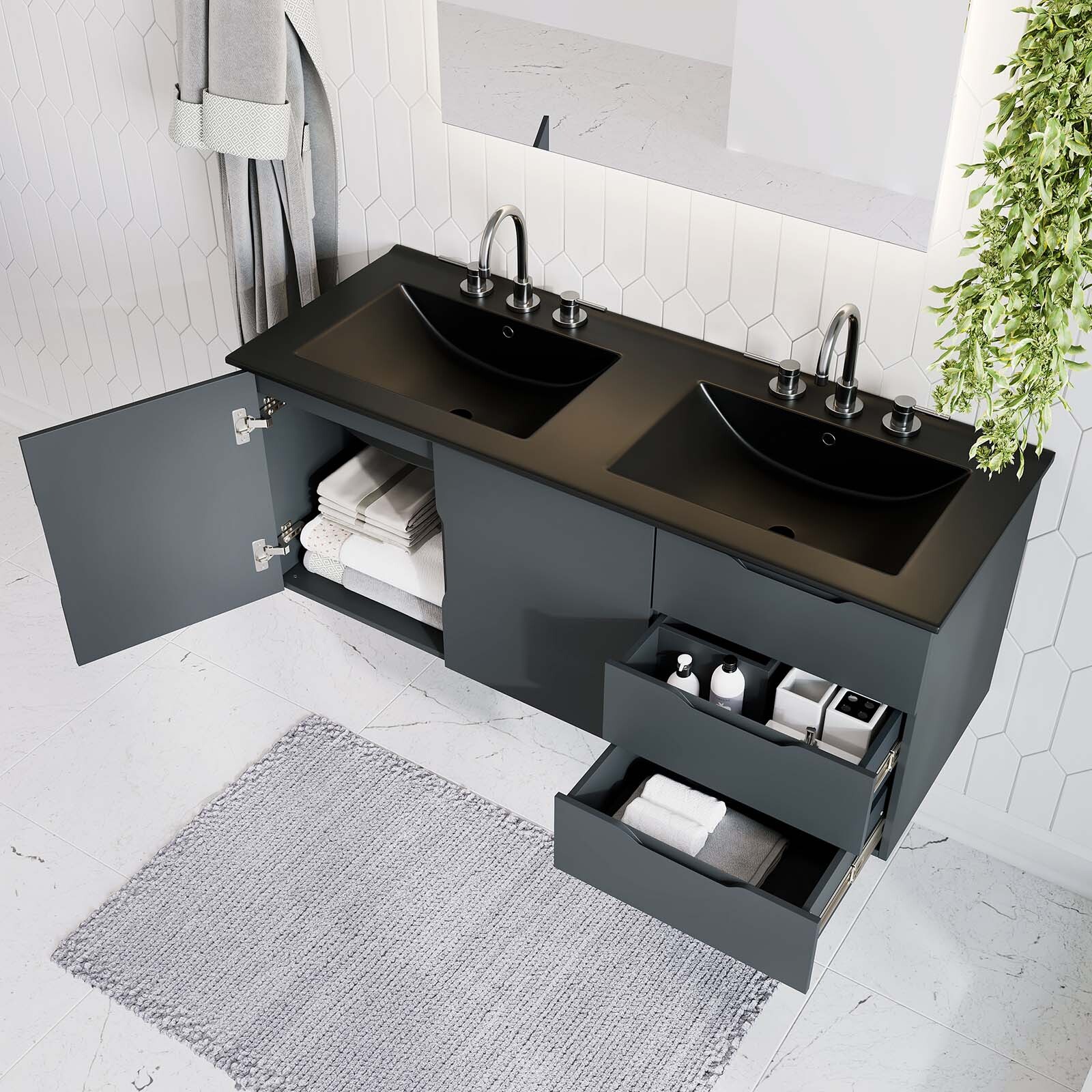 Modway Vitality 48″ Double Sink Bathroom Vanity in Gray Black