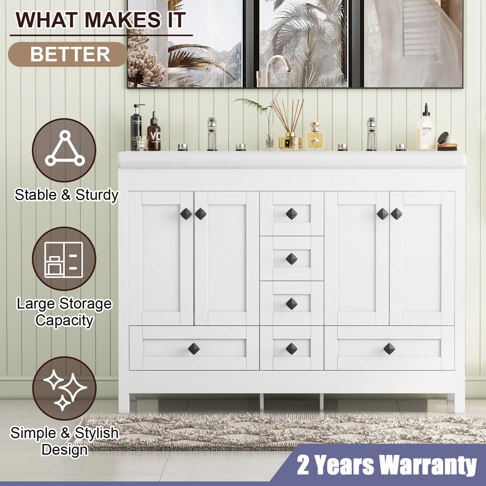 47inch Bathroom Vanity Bathroom Storage Cabinet With Double Ceramic Sink