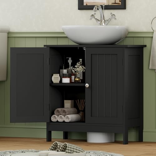 Pedestal Sink Storage Cabinet with 2 Doors and Shelf, Under Black Undersink