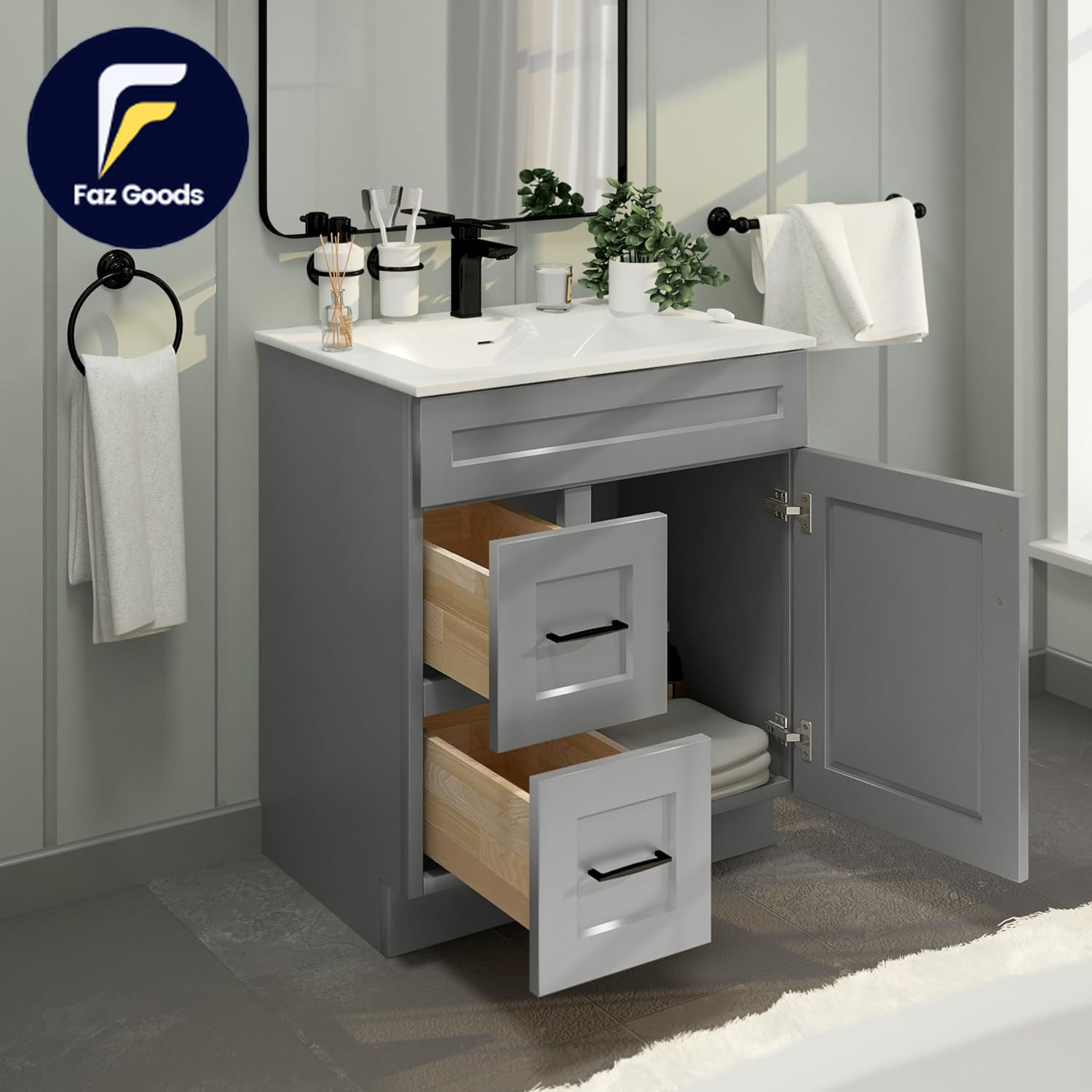 30″ Sink Base Bathroom Vanity with Drawer Light Grey Shaker