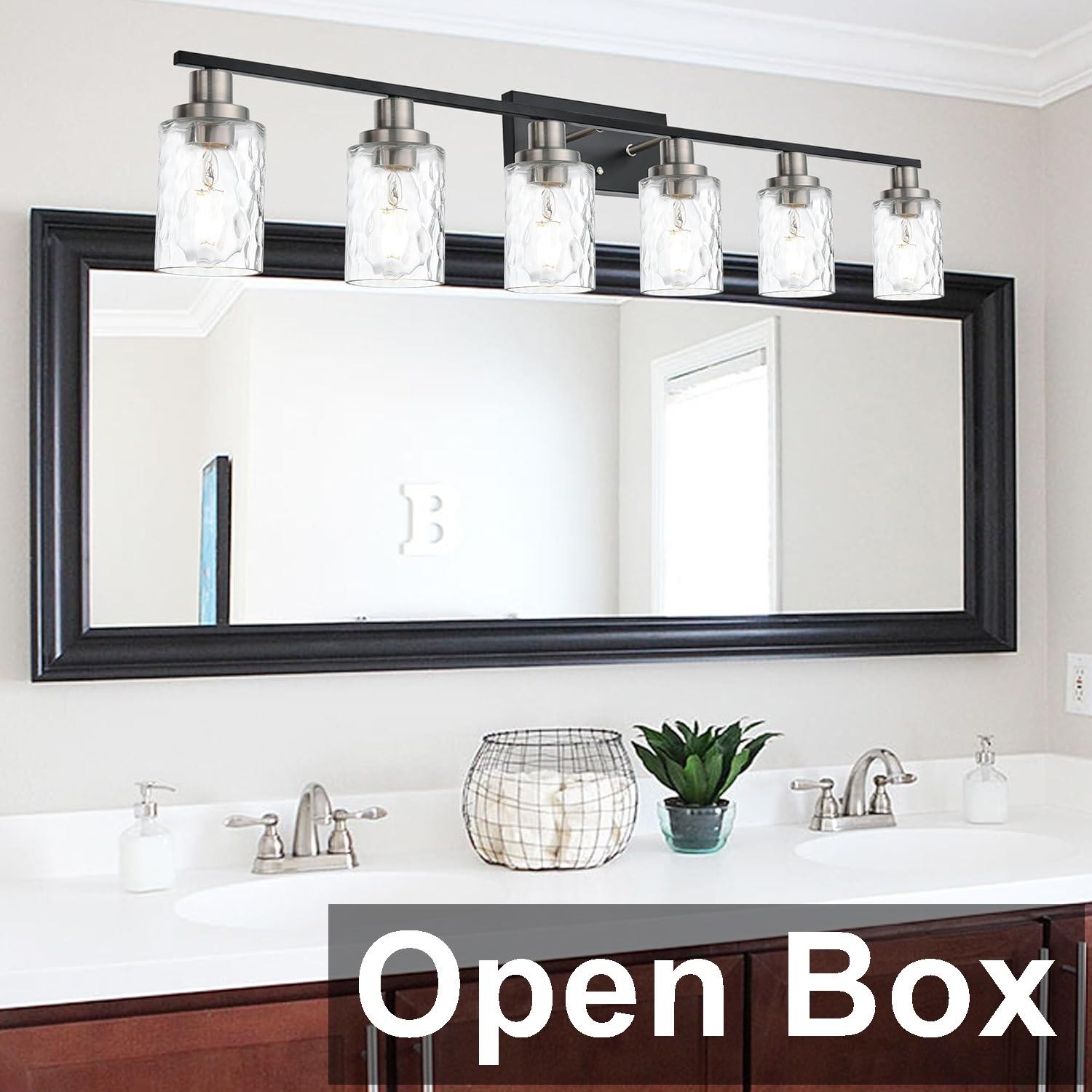 MELUCEE 6 Light Bathroom Wall Vanity Light, Black/Brushed Nickel