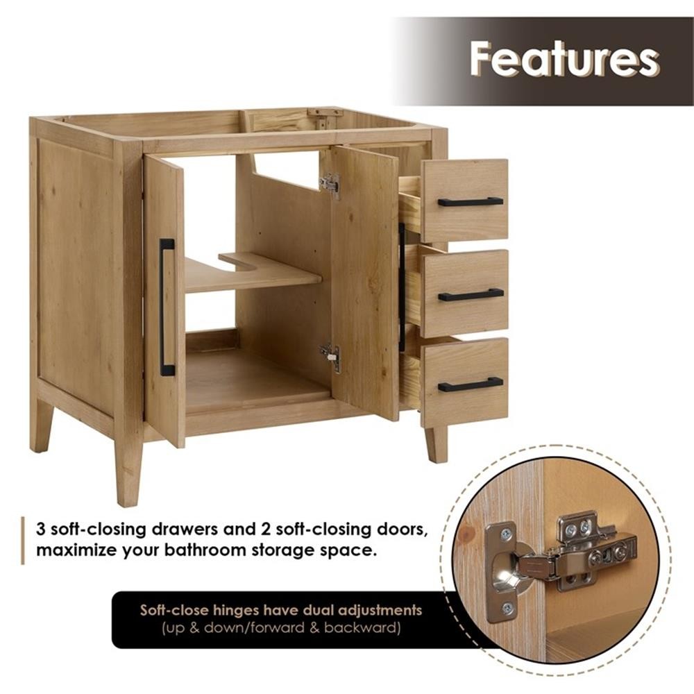 Laurel 36″ Wood Vanity in Weathered Fir Calacatta White Quartz Top with Mirror