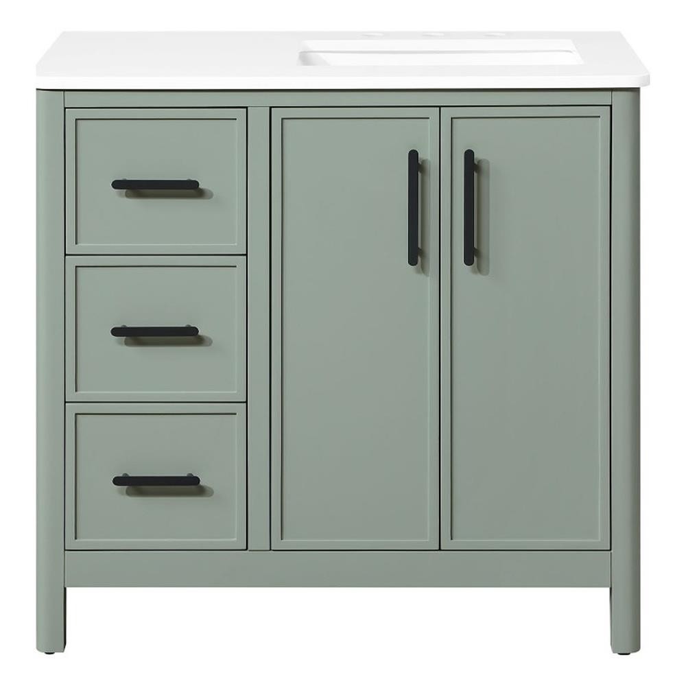 Pemberly Row 36″ Bathroom Vanity in Sage Green with White Countertop