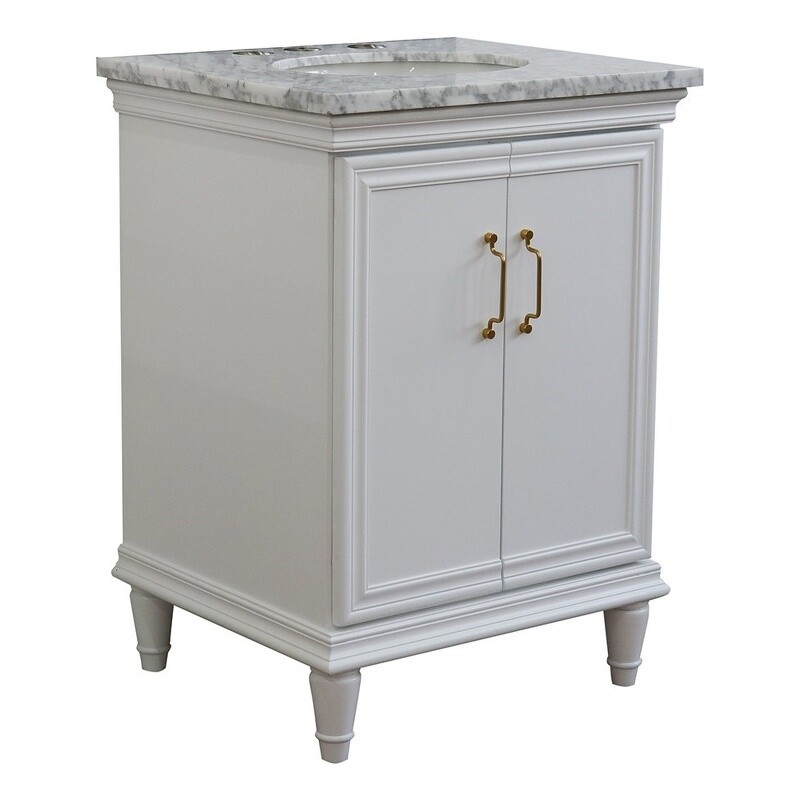 25 in. Single Wooden Vanity White with White Carrara Oval Sink