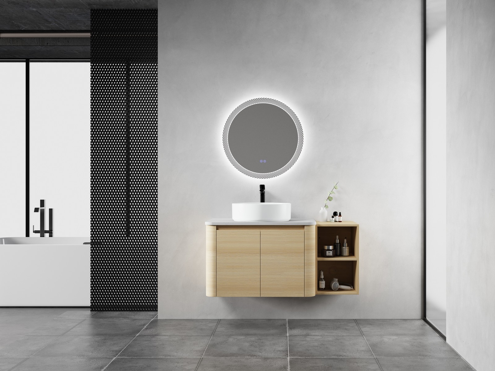 42in Plywood Floating Bathroom Vanity W/White Ceramic Basin Sink Storage Shelves