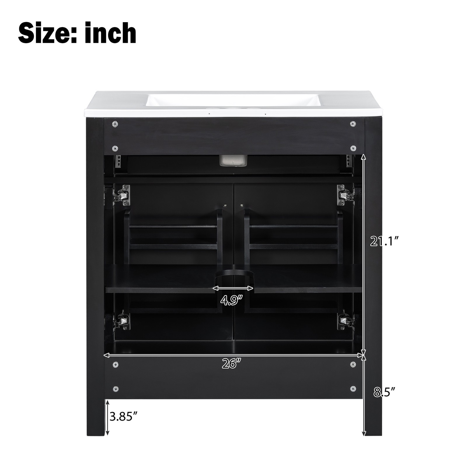30″ Bathroom Vanity with Ceramic Sink, Modern Black Single Bathroom Cabinet
