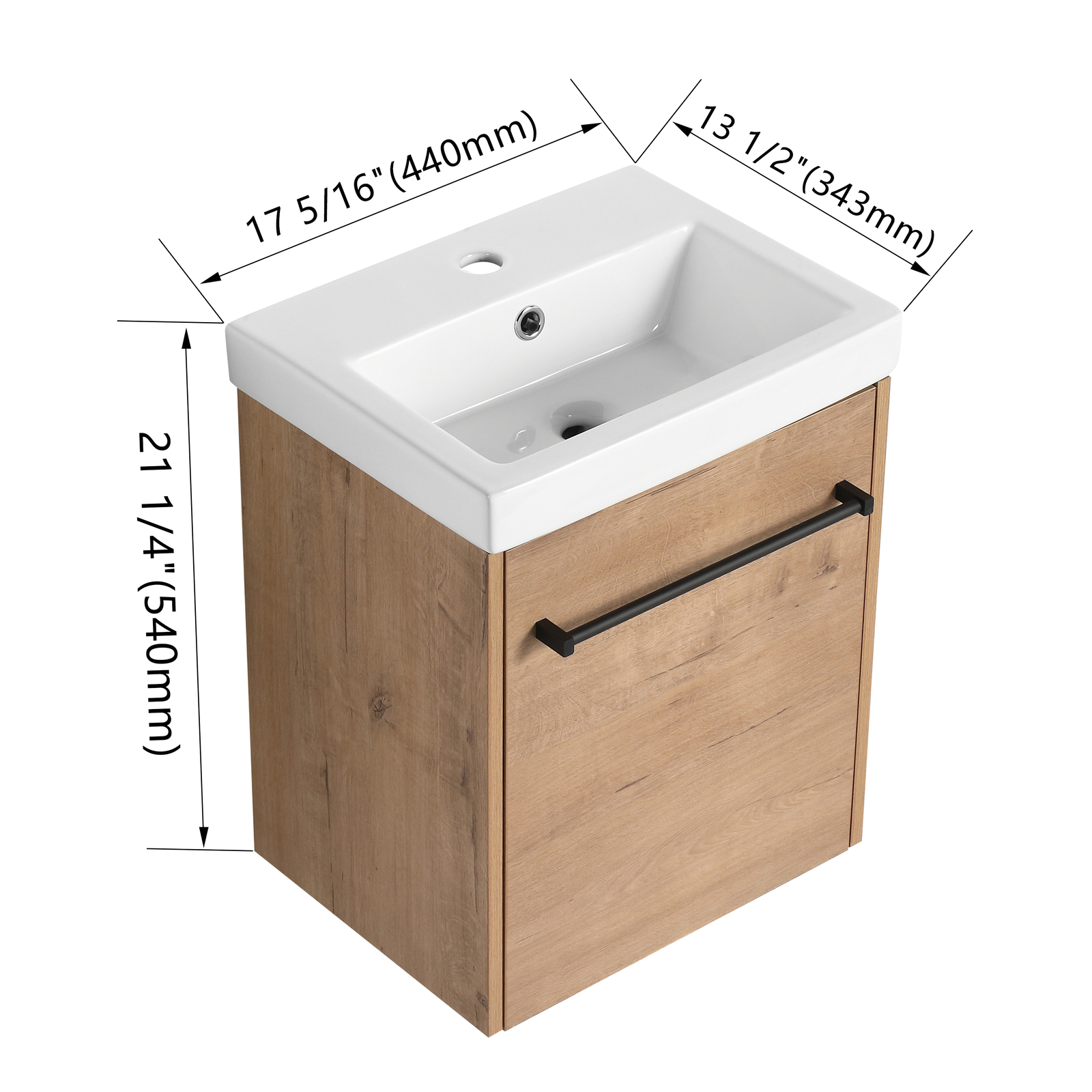 18in Wall-Mounted Small Bathroom Vanity Cabinet W/ Undermount Ceramic Sink Oak
