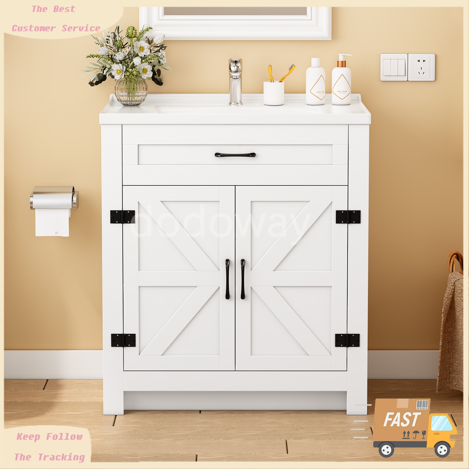 31” Whtie Bathroom Vanity with Ceramic Sink Combo, Abundant Storage Cabine