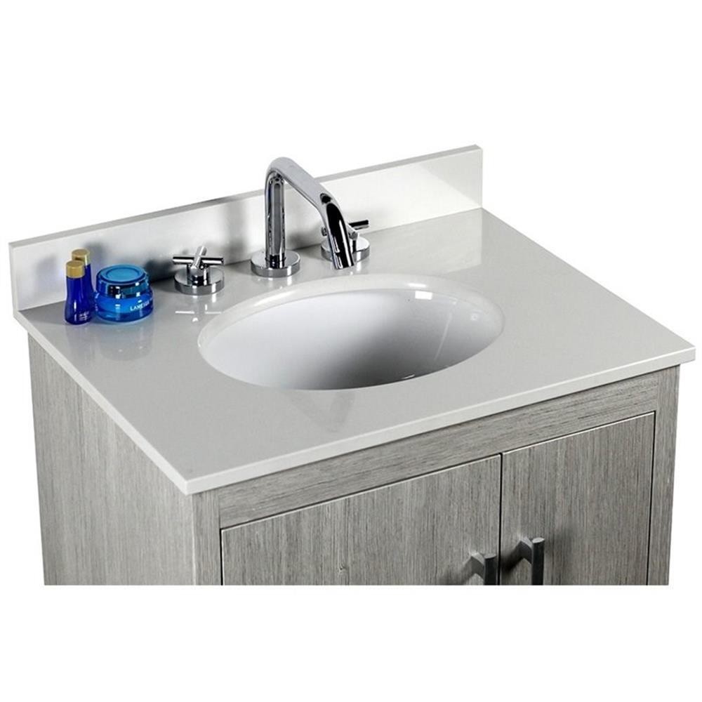 25″ Modern Single Solid Wood Vanity with Oval Sink in Gray Pine