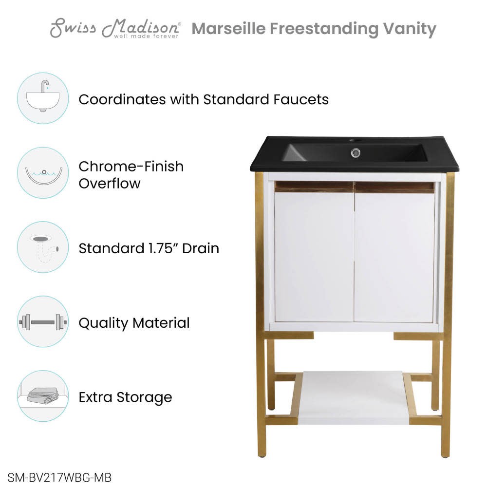 Swiss Madison SM-BV217 Marseille 24″ – White and Brushed Gold / Matte Black