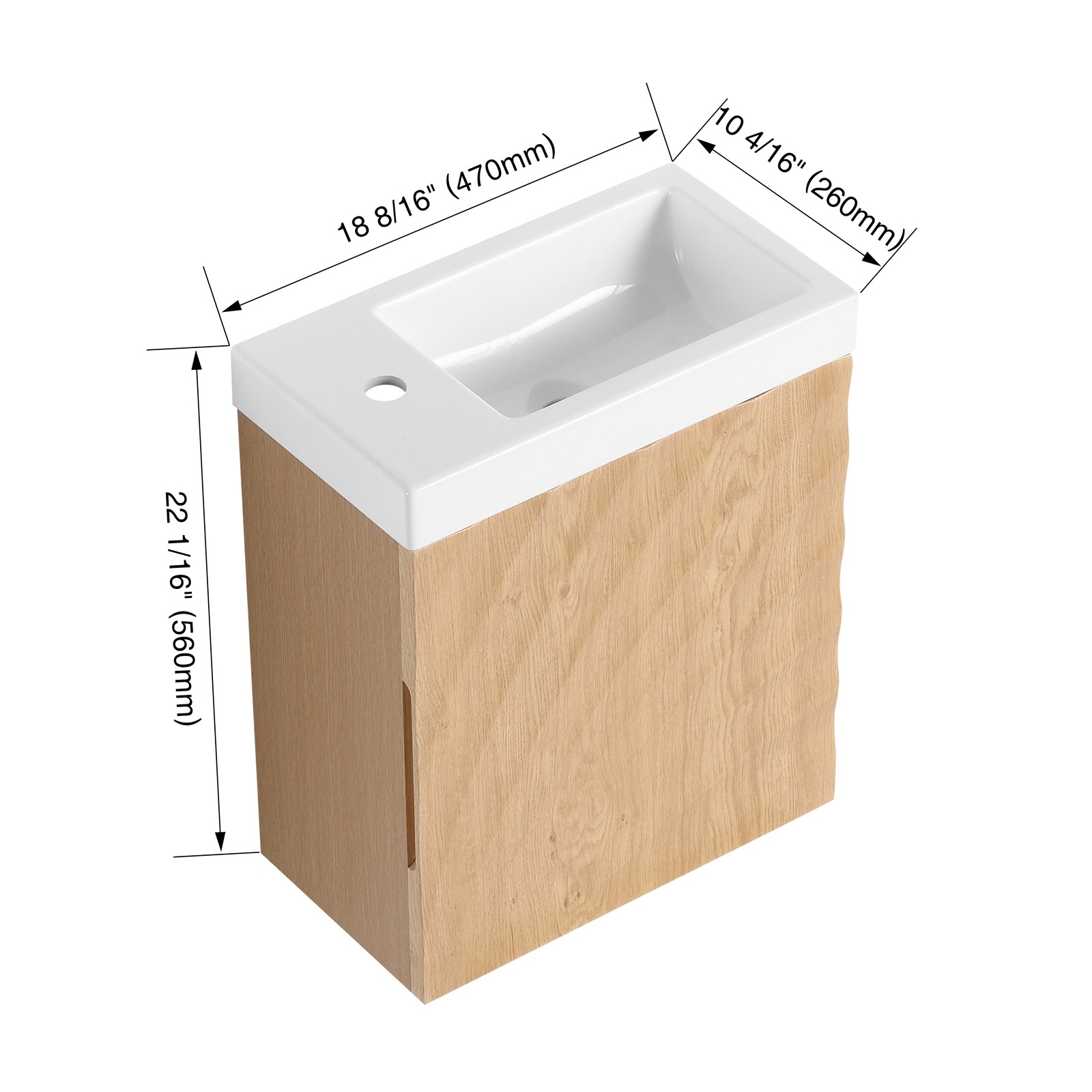 Wall-Mounted Bathroom Vanity w/Resin Sink, Storage Cabinet w/Soft Closed Door