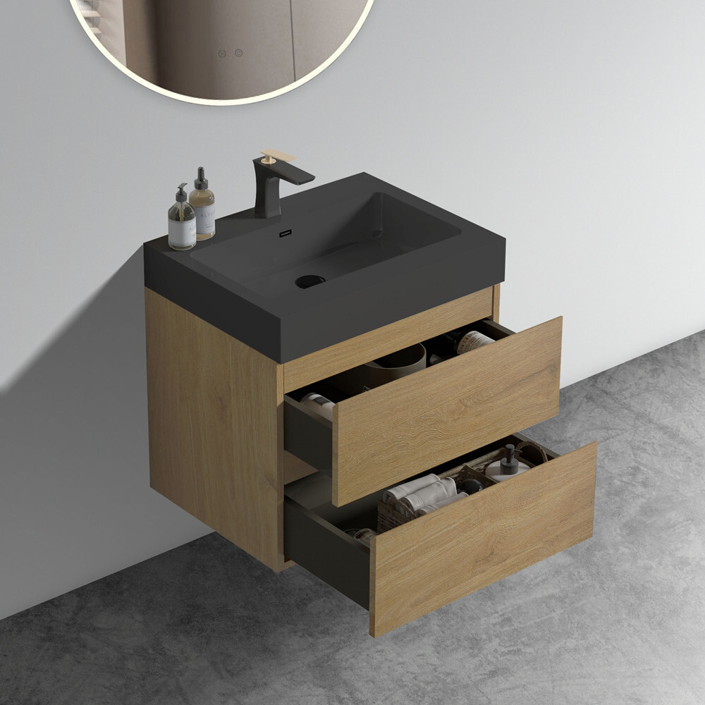 24″ 30″ 36″ Wall Mounted Bathroom Vanity with Sink, Floating Cabinet, 2 Drawers