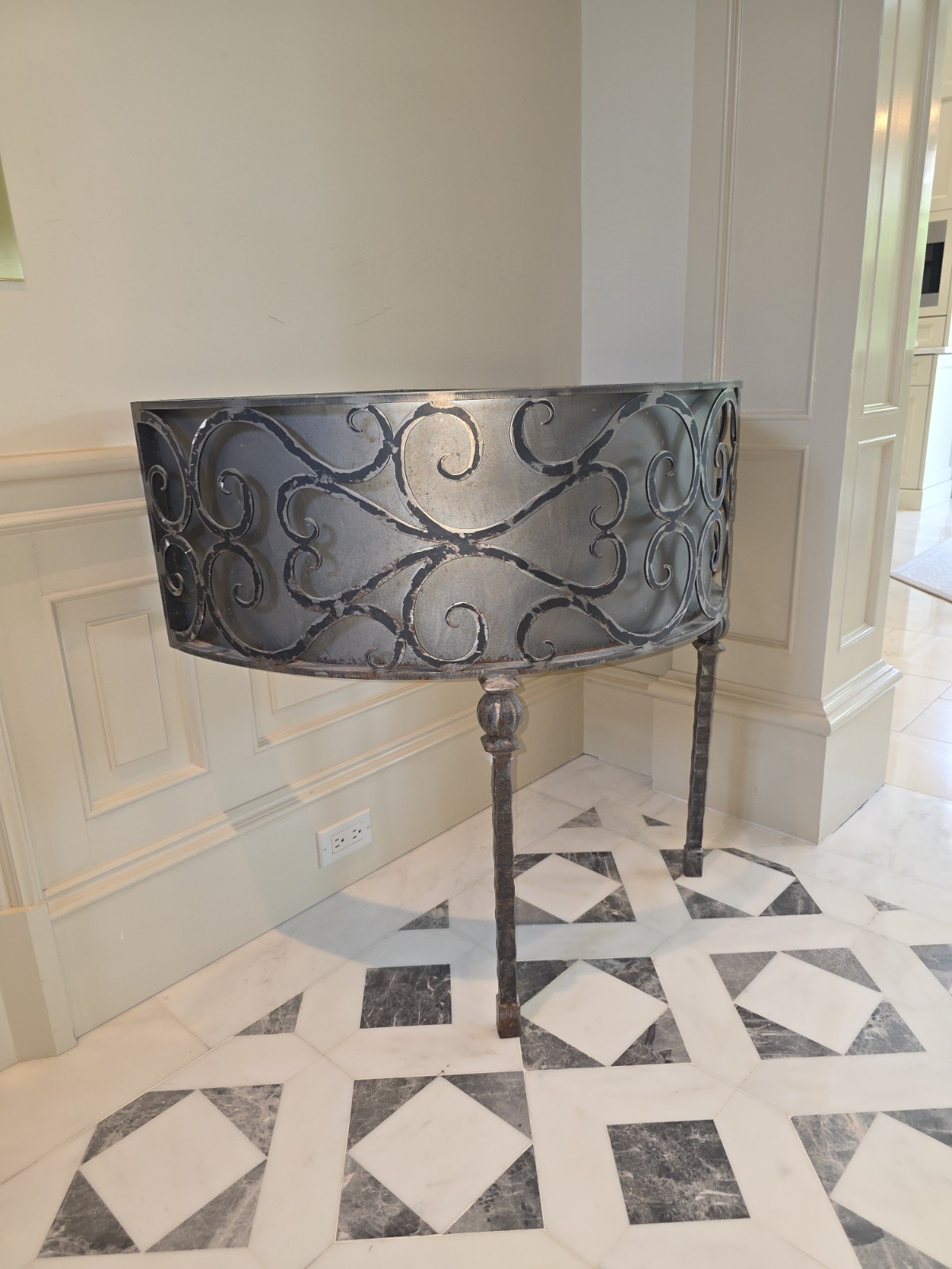 Wrought Iron Powder Room Bathroom Console Vanity With Marble Top