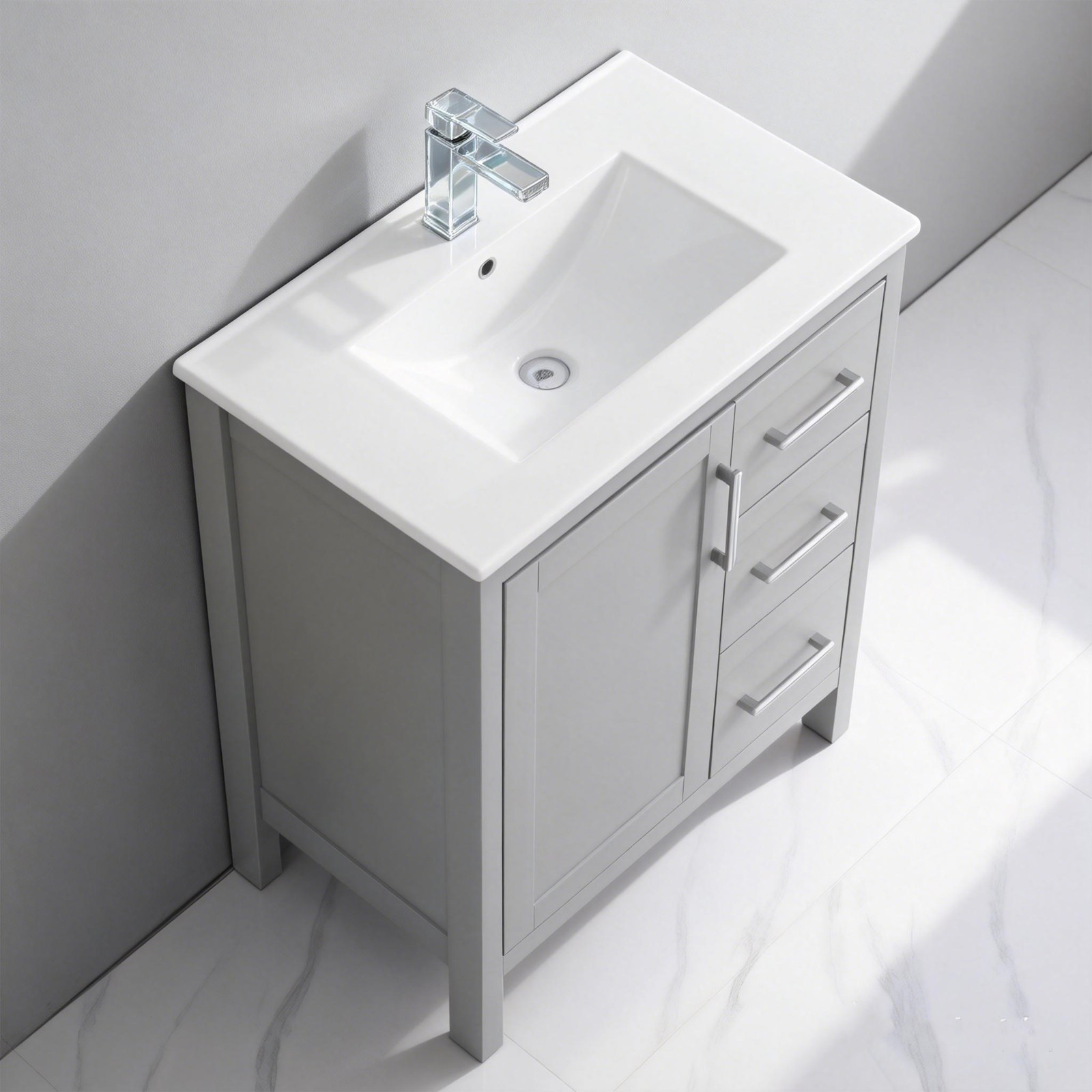 24″ Ceramic Vanity Sink Top, Rectangular Bathroom Vanity Sink Top with Overflow